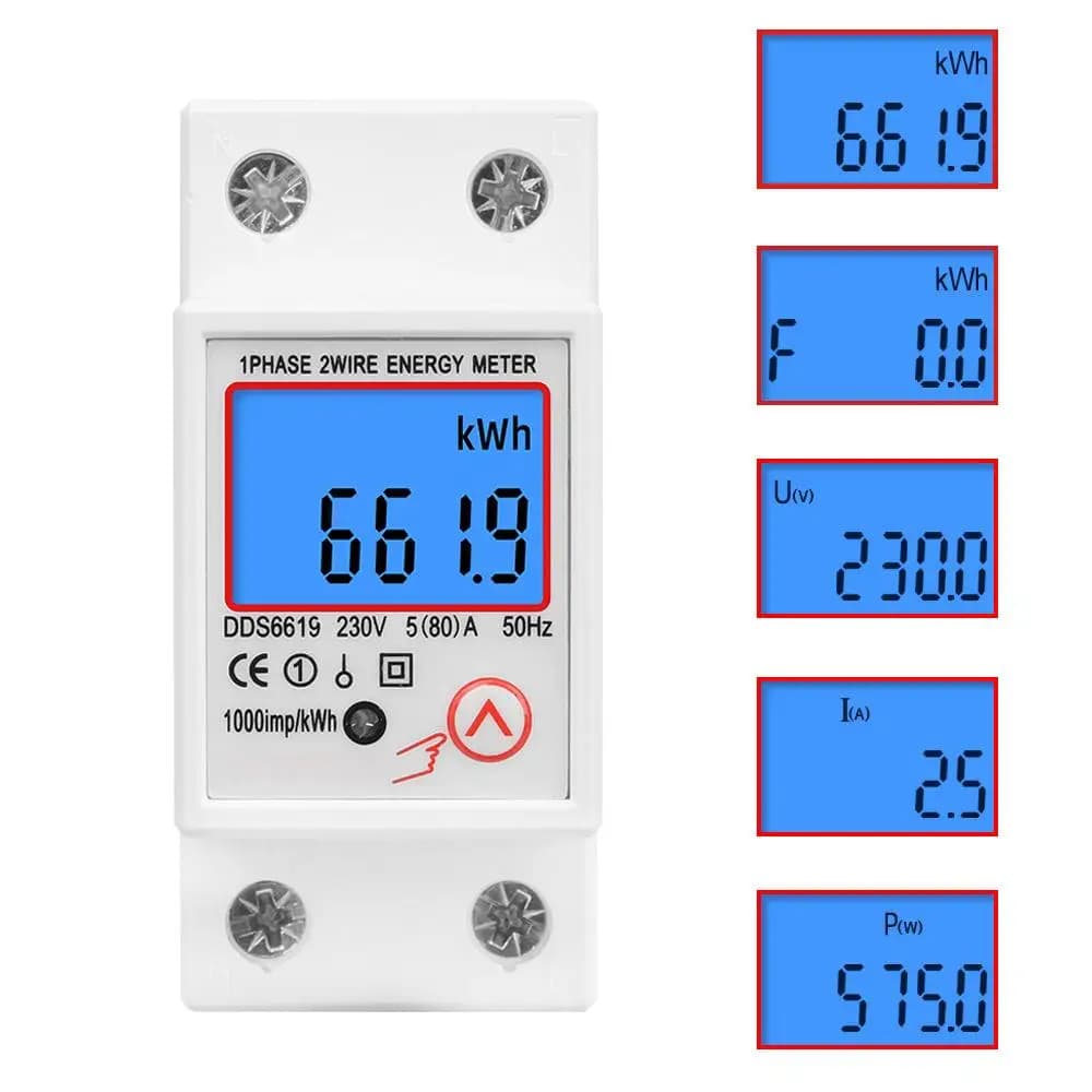 DDS6619-012 AC 220V 80A 2P LCD Digital Display Single Phase Energy Meter Kwh Power Consumption Meter Wattmeter with Backlight