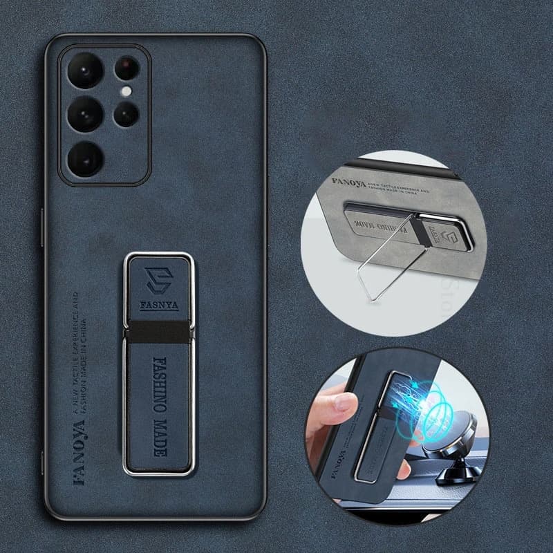 Magnetic Kickstand Leather Phone Case For Samsung S25 Ultra S23 FE Magnetic Bracket Cover For Galaxy S23 S21 S24 Ultra S22 Plus