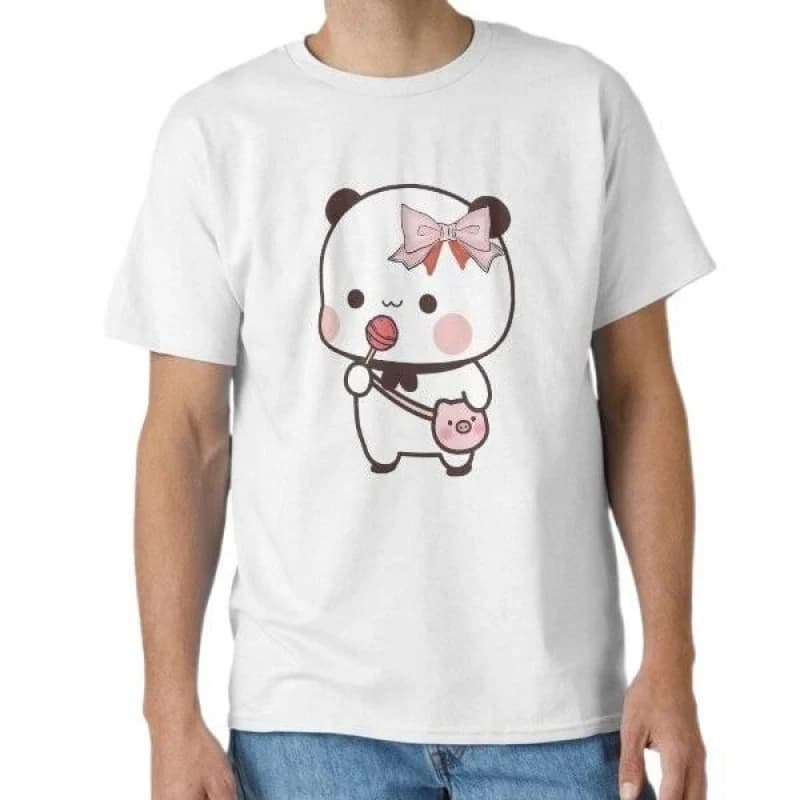 Bubu in cute outfit Gift t shirt ‌kawaii‌ Panda Bear Cartoon Graphic tee Cute Y2K Clothes 100% cotton All size Tee S-6XL