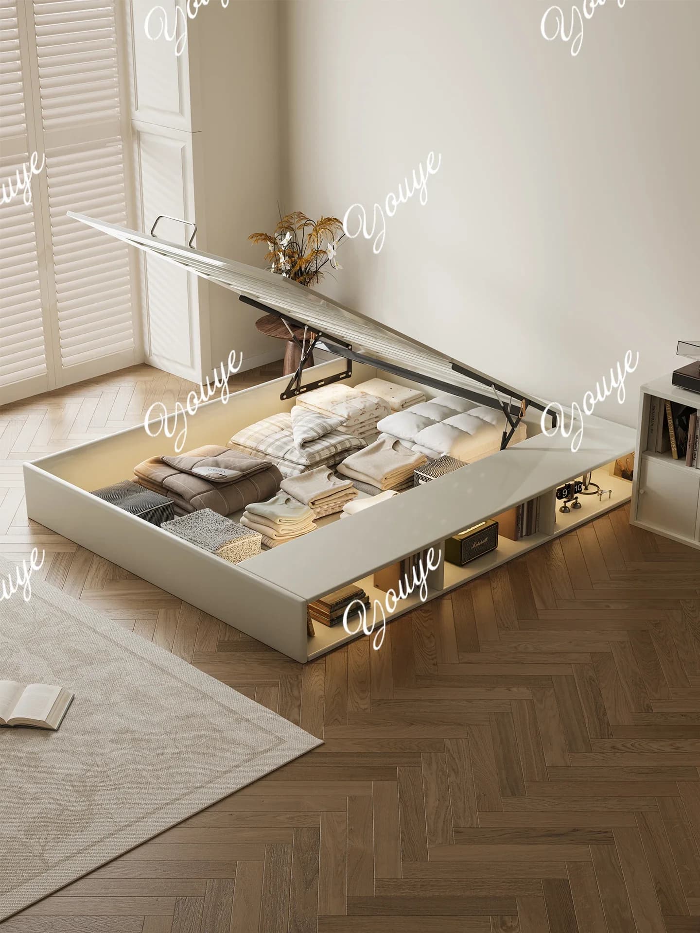 XX Roman Family, No Bedside Carbon Steel Box Storage Bed Small Apartment Tatami Bed Drawer Storage Bed Frame