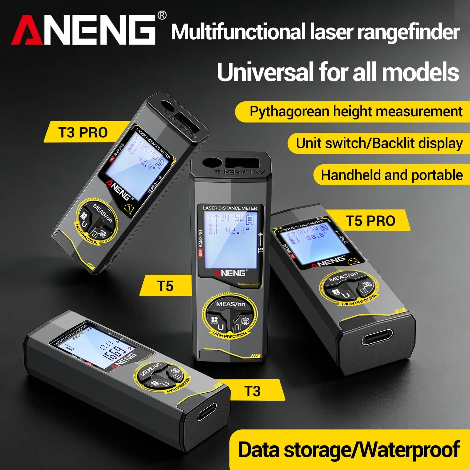 Laser Rangefinder ANENG T3/T3 Pro/T5/T5 Pro 30M 50M Distance Meter Rechargeable Lithium Battery Handheld Laser Measuring Tool