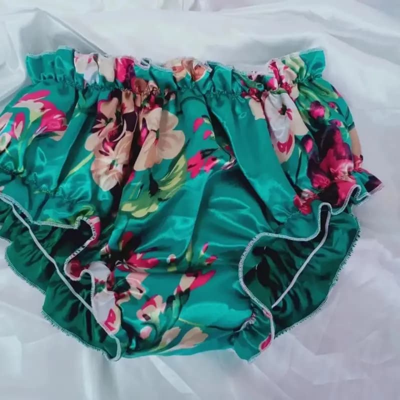 Couple's Double Layered Simulation Silk Underwear Mid waist Flower Ruffle Soft Briefs  Comfortable Breathable Organza Panties
