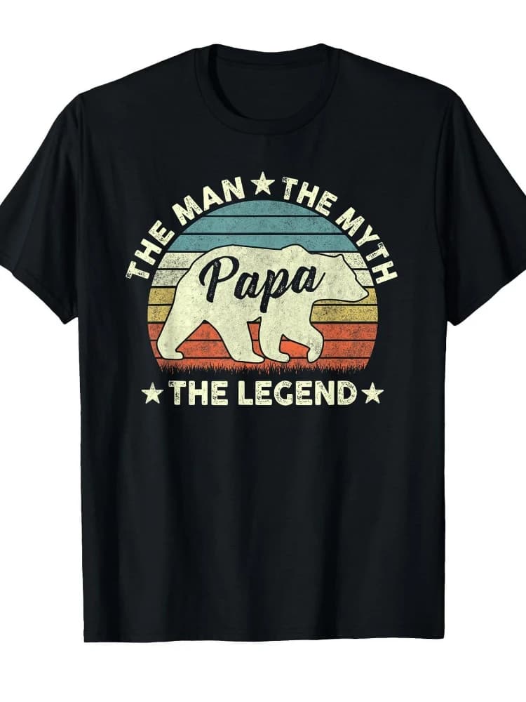 Father's Day Gift for Dad-Papa Bear Vintage Retro  Myth The Legend design-100%cotton O-neck short sleeve printed men's T-shirt.