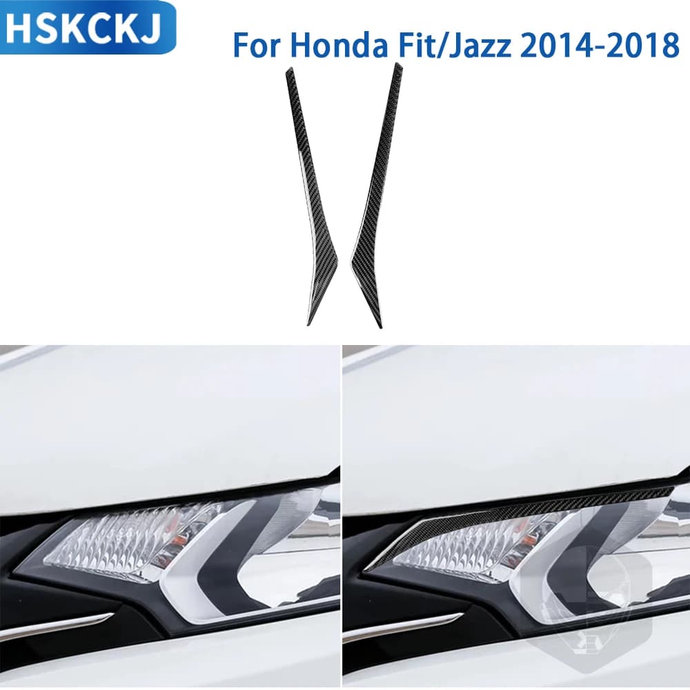 For Honda Fit Jazz 2014 2015 2016 2017 2018 Carbon Fiber Accessories Car Exterior Lamp Eyebrow Trim Stickers Decoration