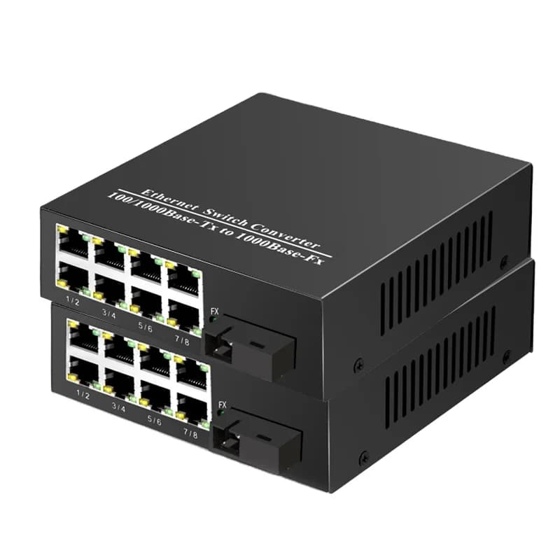Single Mode Fiber Optic Supplier 10/1000 Media Converter Ports Manufacturer 1Fiber 8RJ45 Port 1 Pair