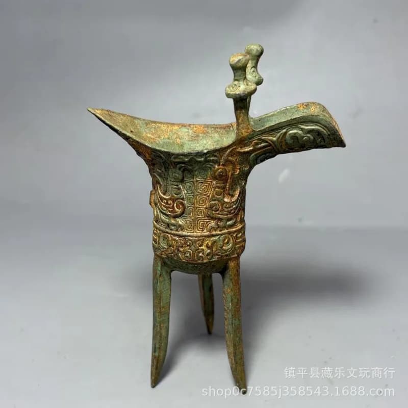 Antique Bronze Tripod Vessel with Beast Face, Wine Utensils, Art Piece, Goblet, Decorative Item, Dropshipping Availab