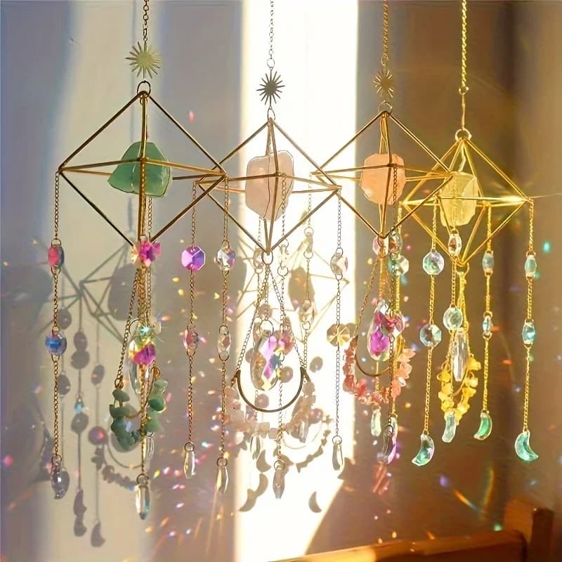 Sun Catcher Hanging for Windows, Housewarming Gift Spiritual, Rainbow Maker, Crystal Indoor Garden Home Decor, Gemstone Prism, B