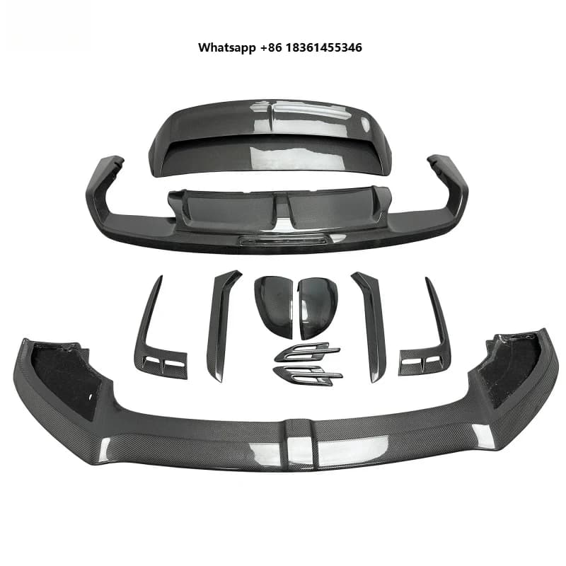 Premium Car Accessories W12 Style Carbon Fiber Body Kit  2016-2018 Front Diffuser Lip Rear Spoiler Win Durable