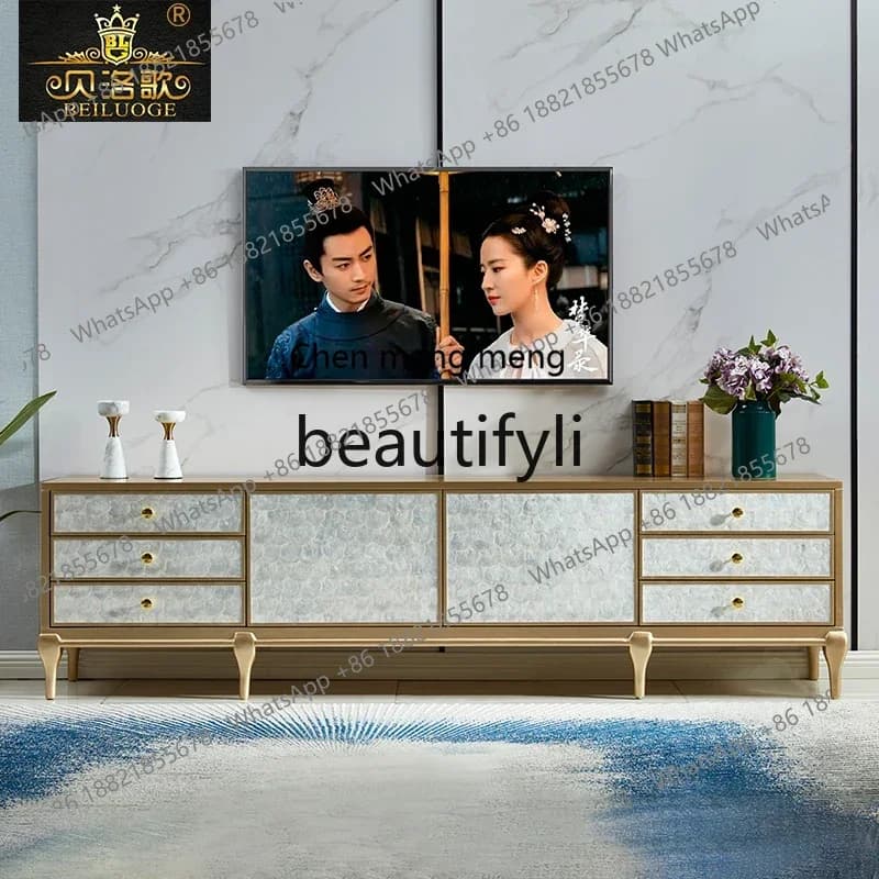 American TV cabinet simple living room shell decoration light luxury champagne gold locker2936