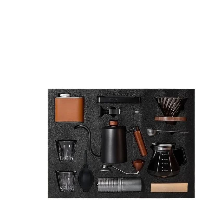 Hand brewed coffee pot set gift box, hand-cranked coffee grinder 12 pieces full set