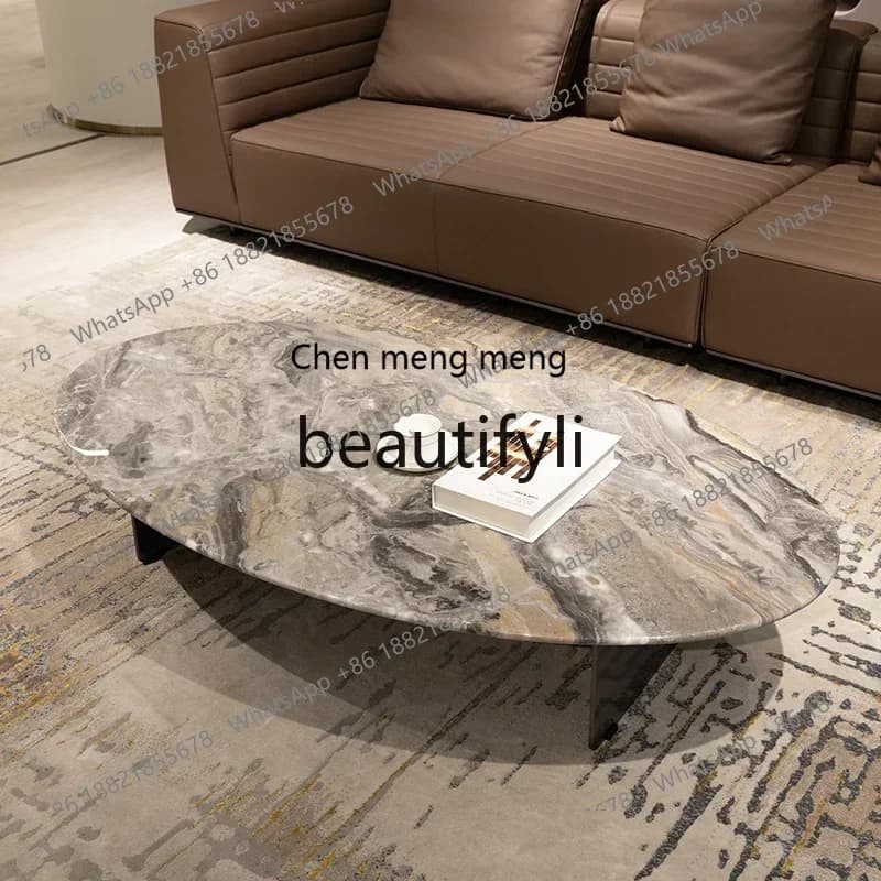 SS S7486 Modern simple luxury living room oval coffee table Italian style, natural marble designer combination living room