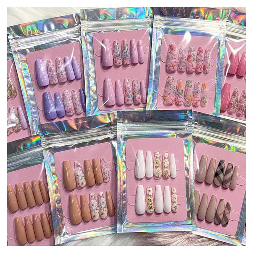 24pcs/set with Sticker Rainbow Ballerina Full Cover Press on Nail Art Tips Artificial Long Coffin Designed Press on Nails