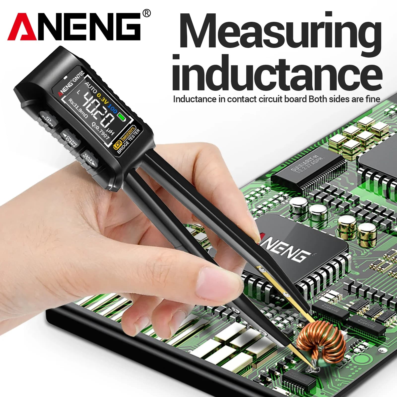 ANENG GN702 Digital LCR Bridge Measure Resistance Capacitance Inductance 100Hz/1KHz/10KHz OLED Auto Range Rechargeable Tester