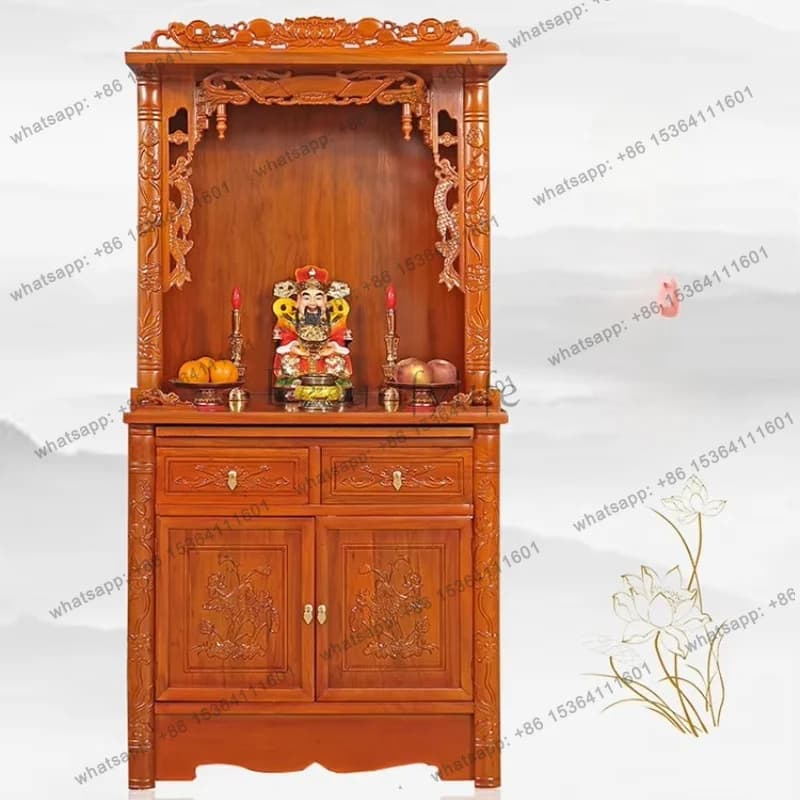 YJ Factory Direct Solid Wood Buddha Cabinet Shrine for God of Wealth Guanyin Kuan Kung New Chinese Style