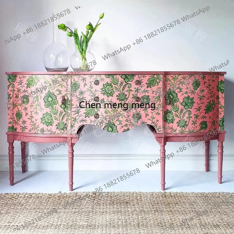 French retro painted solid wood porch cabinet American dining side storage cabinet living room home partition integrated cabinet