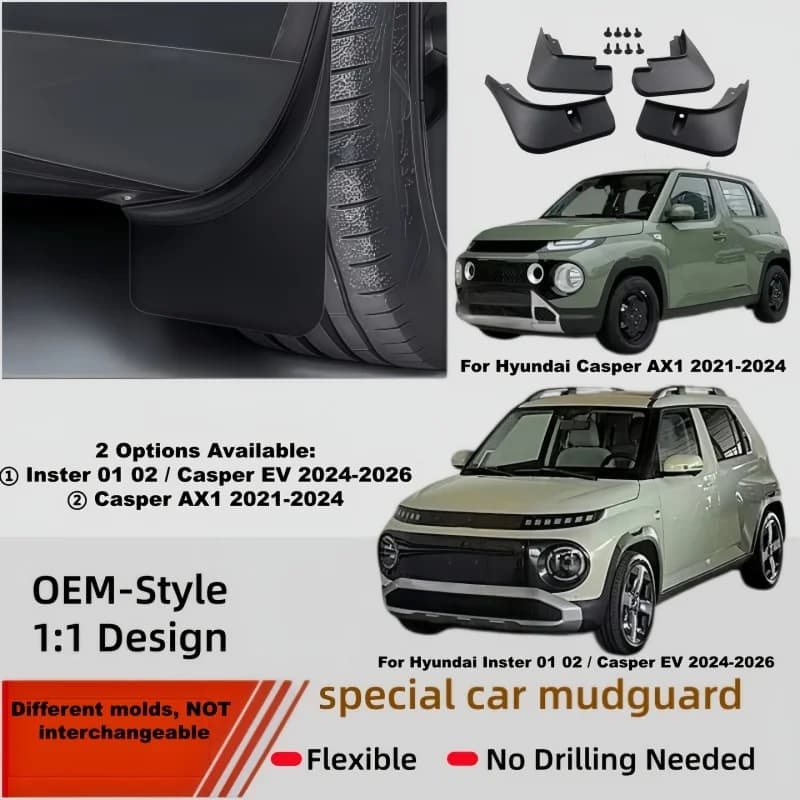 Mud Flaps For Hyundai Inster 01 02 Casper EV & Casper AX1 Car Front Rear Splash Guards Fender Mudguards 4Pcs