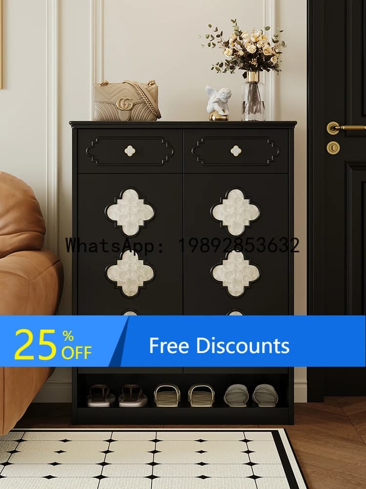 YFY Kickboard Shoe Cabinet Storage Cabinet Integrated Wall-Mounted Black with Door Solid Wood Elevator Entryway Entrance Cabinet