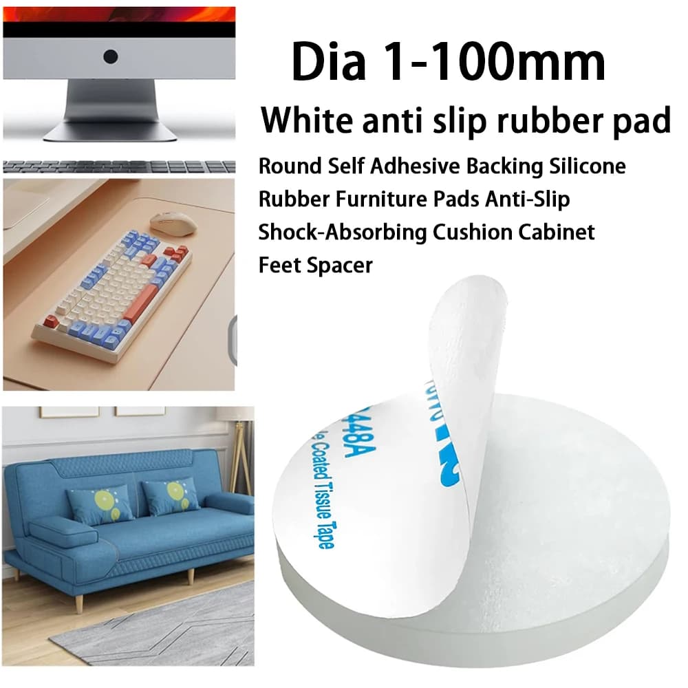 Dia 1-100mm Round Self Adhesive Backing Silicone Rubber Furniture Pads Anti-Slip Shock-Absorbing Cushion Cabinet Feet Spacer