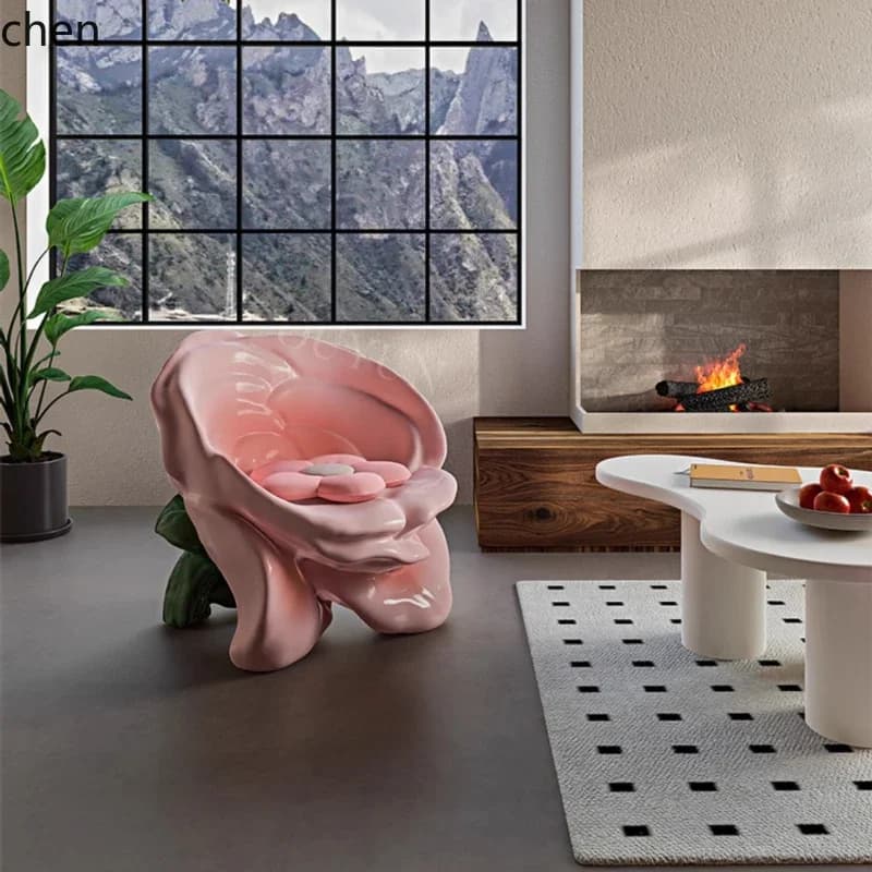 PYH Modern Light Luxury Rose Single Leisure Chair with Backrest for Exhibition Hall Fiberglass Seat