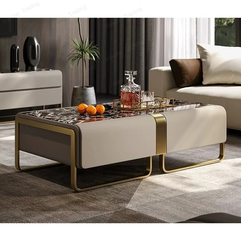 Light luxury coffee table model room high-end furniture villa large flat floor marble luxury stone tea machine