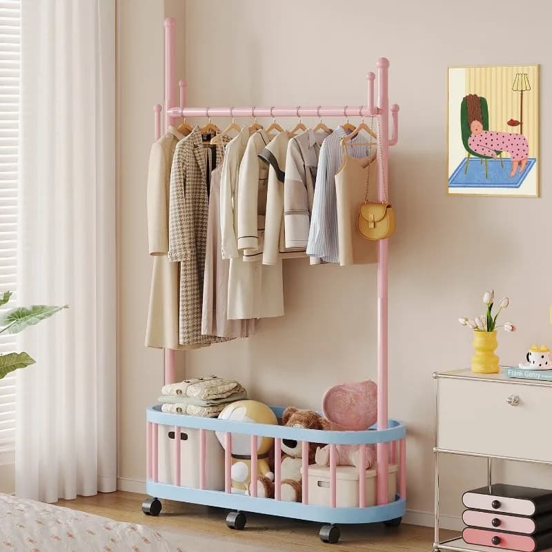 cute wheeled clothes holder pink household modern entrance cabinet hanger removable design вешалки в прихожую furniture home