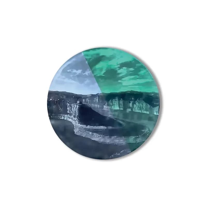 Abstract Landscape Circular Wall Decor | Blue - Green Toned Metal Art Panel