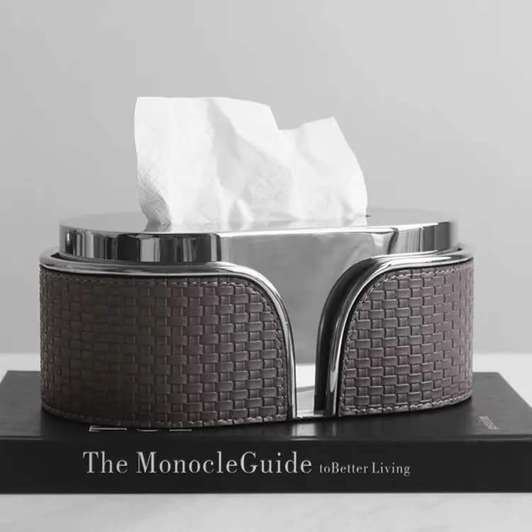 Modern light luxury stainless steel leather pumping carton creative living room ornament desktop dining table coffee