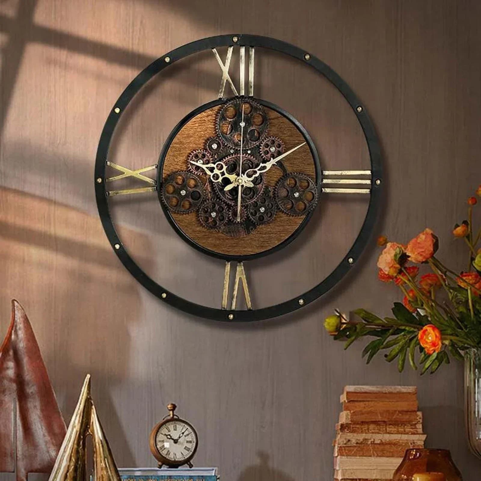 Hot SalesAmerican Retro Style 50Cm/19.68 Inch Wall Clock Gear Clock Silent Industrial Style Personalized Living Room Bedroom Dec