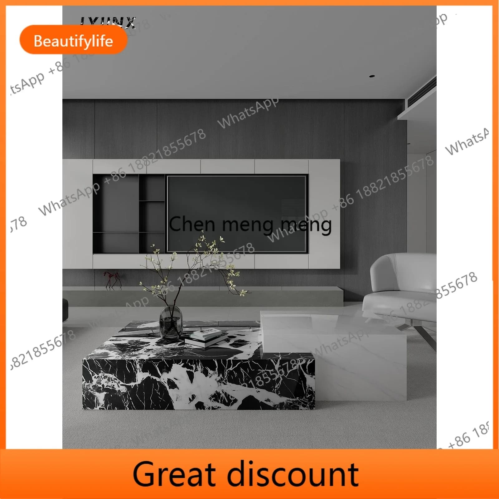 6239 High and low creative marble coffee table simple square combination living room Italian light luxury tea table