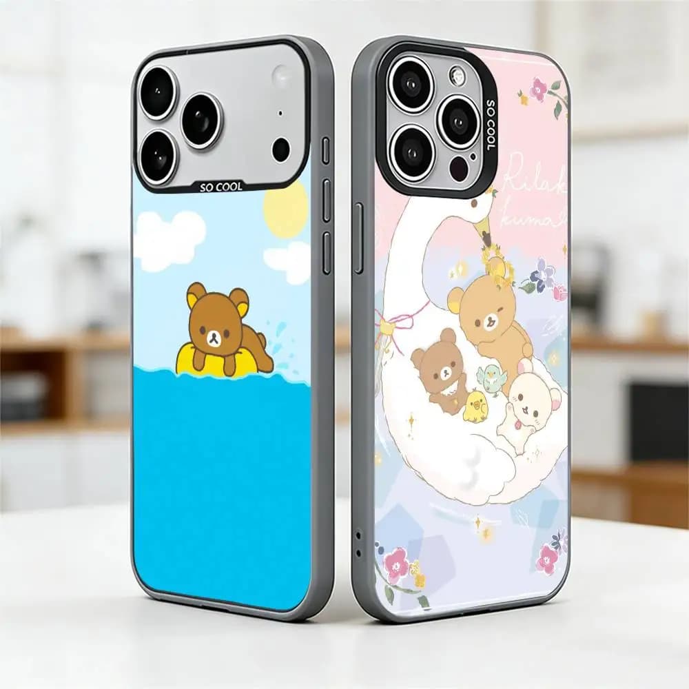 Cartoon Cute R-Rilakkuma  Phone Case For iPhone 17,16,15,14,13,12,11 Plus,Pro Max,XS,Colorful Silver Black Cover