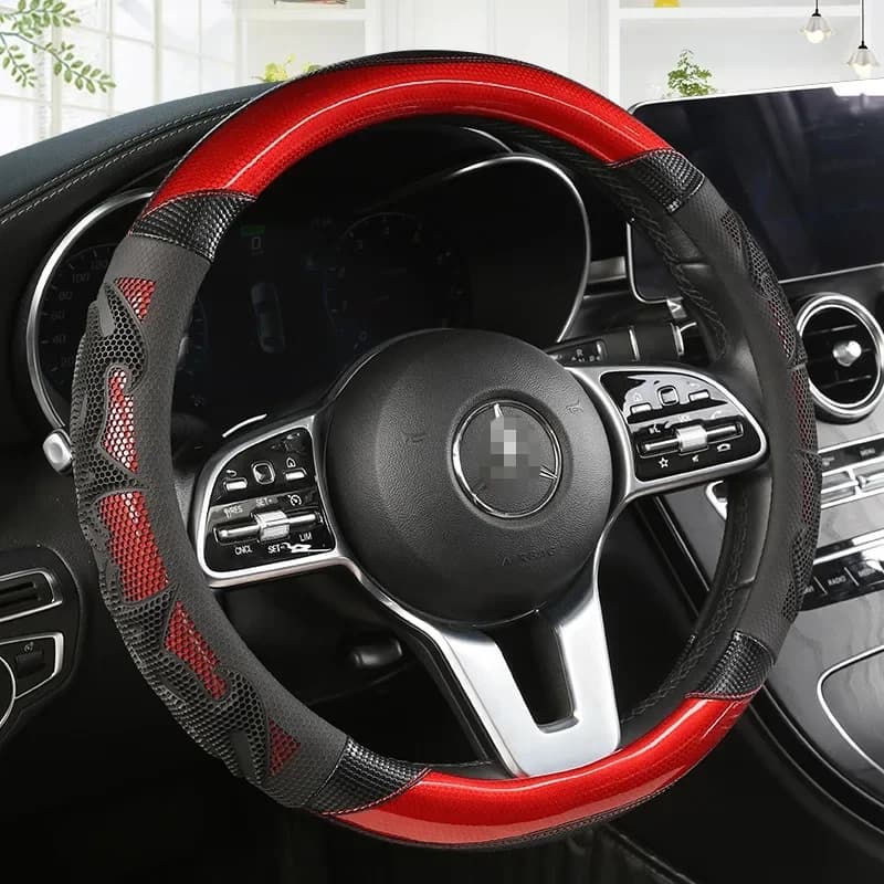 Carbon Fiber Leather Breathable Non-Slip Universal Car Steering Wheel Covers Car Decoration Accessories Auto Steering Wheel Case