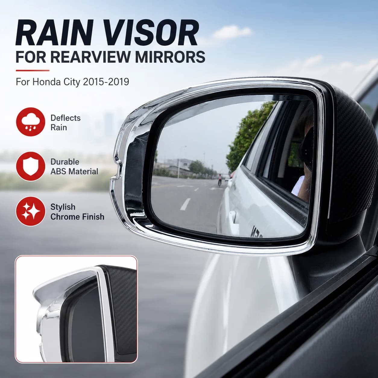 ABS Electroplated Rain Visor for Honda City Rearview Mirrors 2015-2019