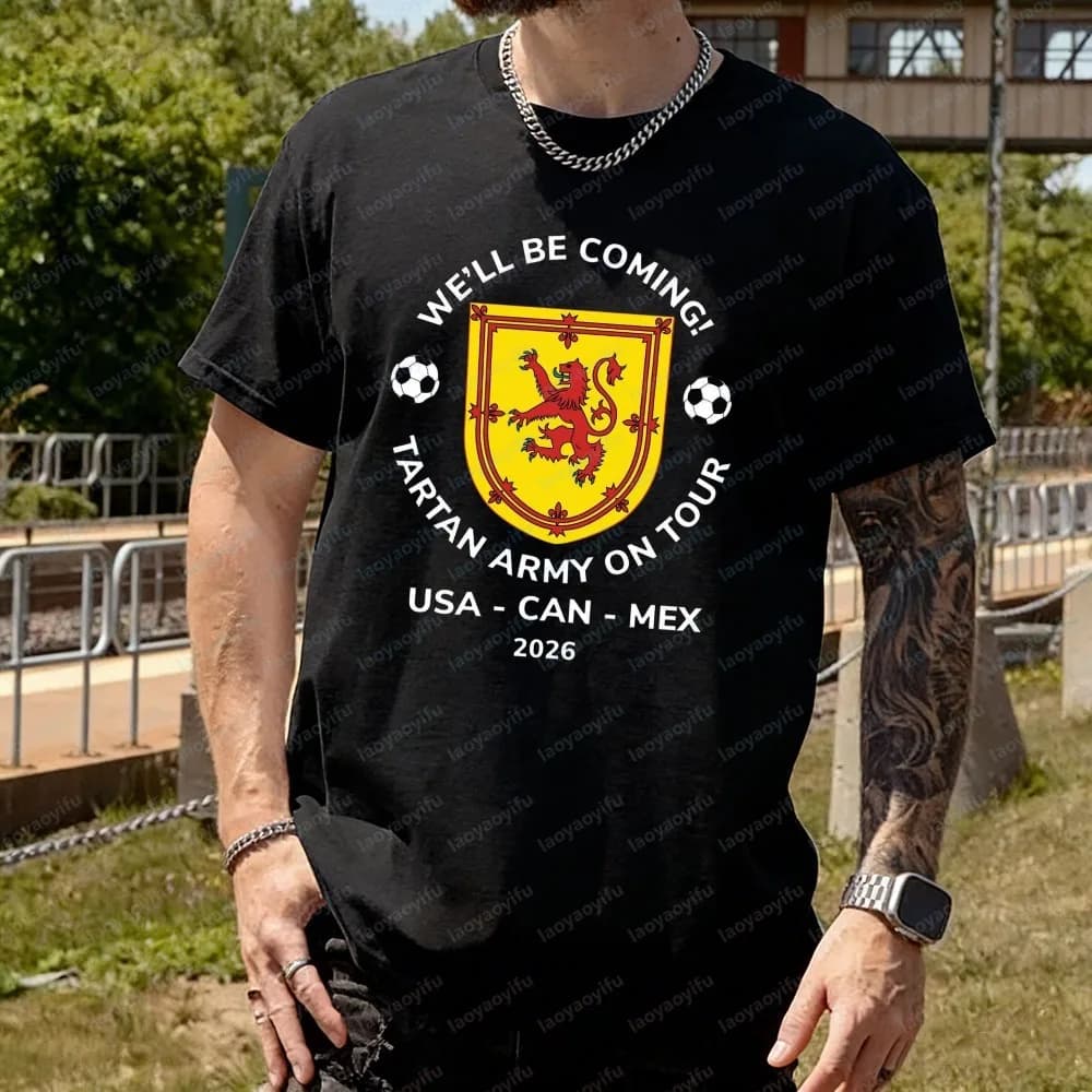 Scottish Football Cotton Tee Tartan Army on Tour Statement Shirt for Men Sports Streetwear Vintage Summer Fan Wear for Games