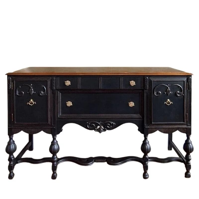 solid wood porch cabinet villa, neoclassical contrasting color wall locker, American light luxury carved dining side cabinet
