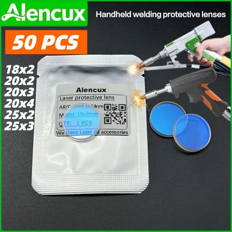 50 PCS Alencux Laser Protective Lens 18x2/20x2/20x3/20x4/25x2/25x3 For WSX SUP Qilin 1064nm Laser Welding/Laser Rust Remova Lens