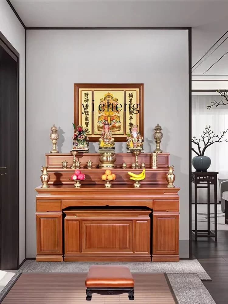 Household Stepped Buddhist Shrine Cabinet Three-layer Solid Wood New Chinese Simple Buddhist Altar Middle Hall TableD17