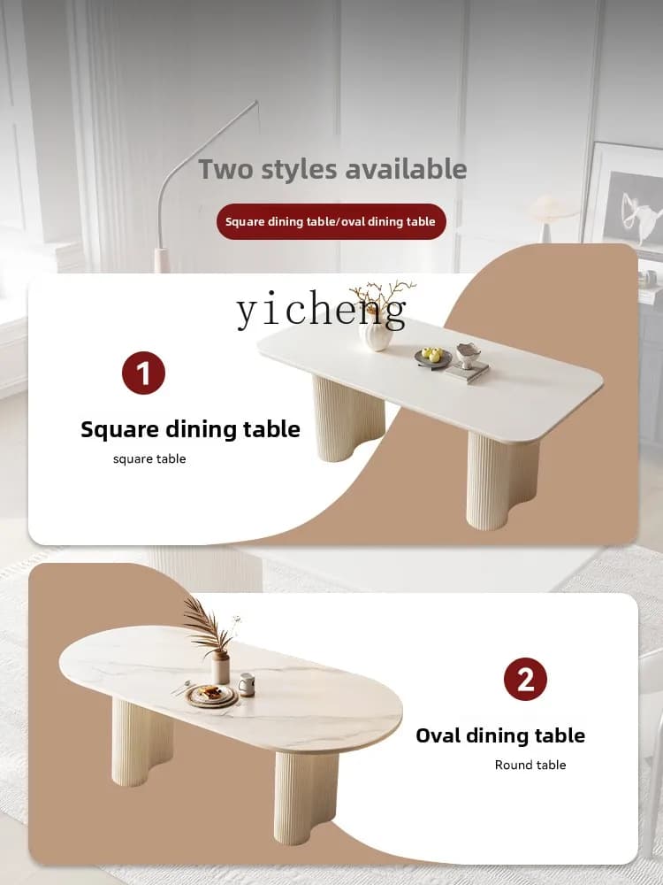 y9.4- cream wind rock board dining table rectangular household high-end light luxury white dining table and chair combination