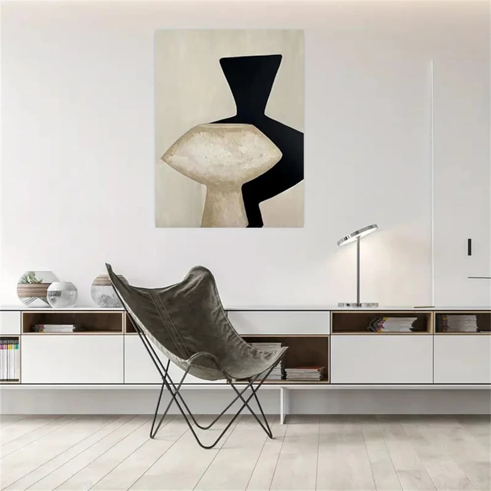 100% Hand Painted Abstract Oil Paints Black White Pottery Jar Wall Art Picture On Canvas Mural For Living Room Home Decor Paint