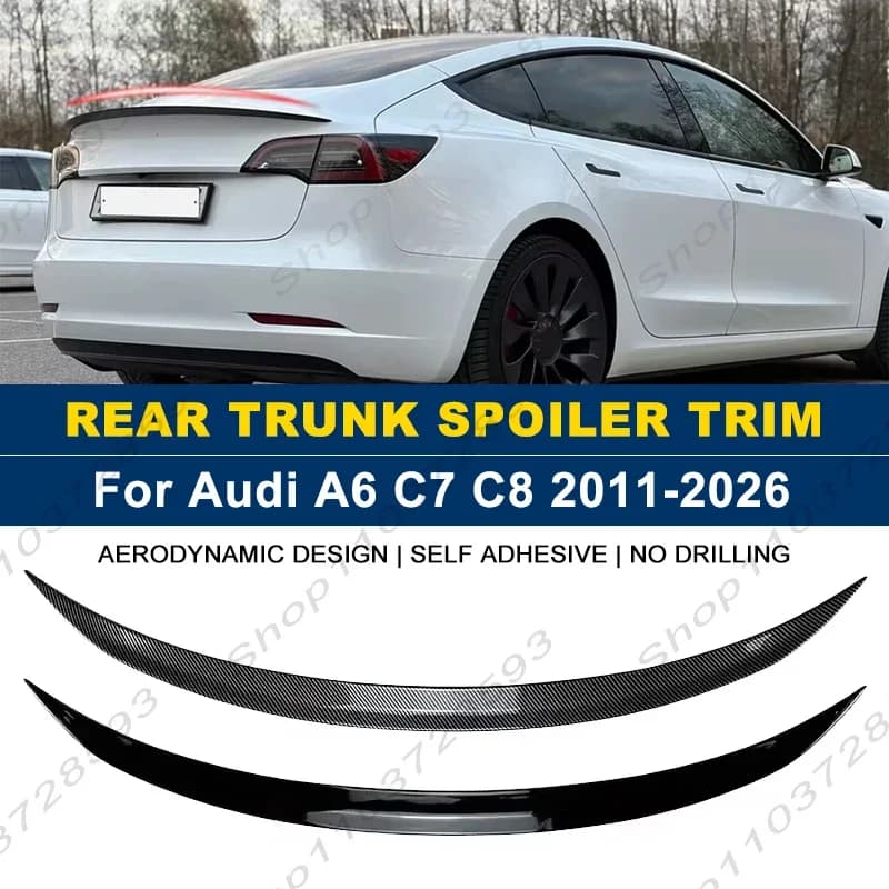 For Audi  Accessories A6 C7 C8 Sedan 2011-2026 Car Rear Trunk Boot Spoiler Wing Lip Body Kits Gloss Black Soft Plastic