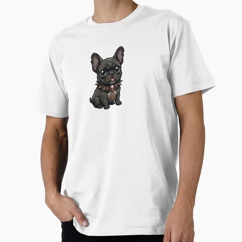French Bulldog with Spiked Collar Pendant Graphic T-shirt for Dog Dad Unisex 100% Cotton Short Sleeve Print Tee Pet owner Gift