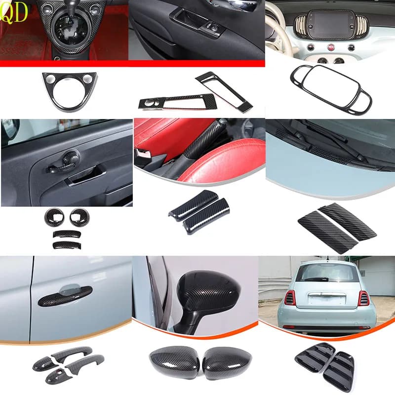 For Fiat 500 2016+ ABS carbon fiber car rearview mirror adjustment frame center control panel frame decorative sticker car kit