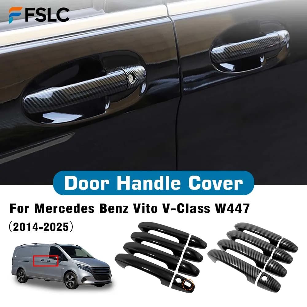 Door Handle Cover For Mercedes Benz Vito V-Class W447 2014-2025 Cars Accessories Carbon Fiber Glossy Black Car Decoration