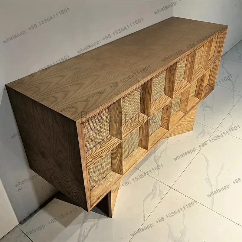 yj21 Medieval solid wood chest, storage, dining side cabinet, retro modern simple hotel side cabinet