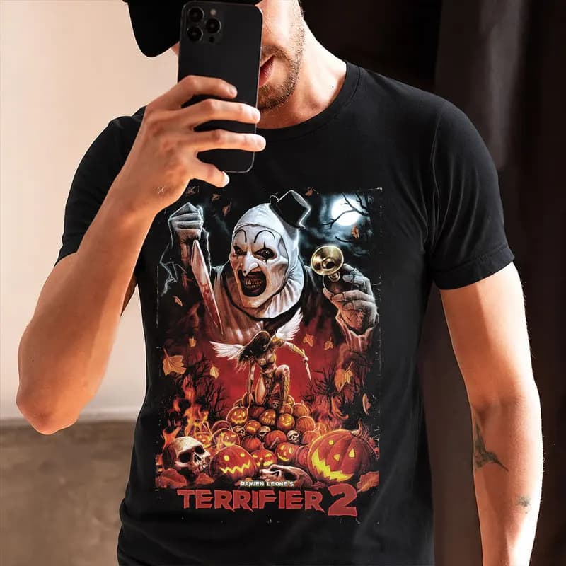 Retro Horror Movie Terrifier Art The Clown Killer Scary Halloween Gift T Shirt 0912 Short Sleeve Graphic clothes All size tops