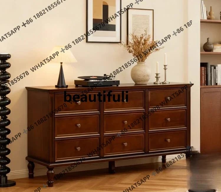ZJFrench retro solid wood nine-bucket cabinet, antique storage, porch cabinet, drawer storage, six-bucket cabinet