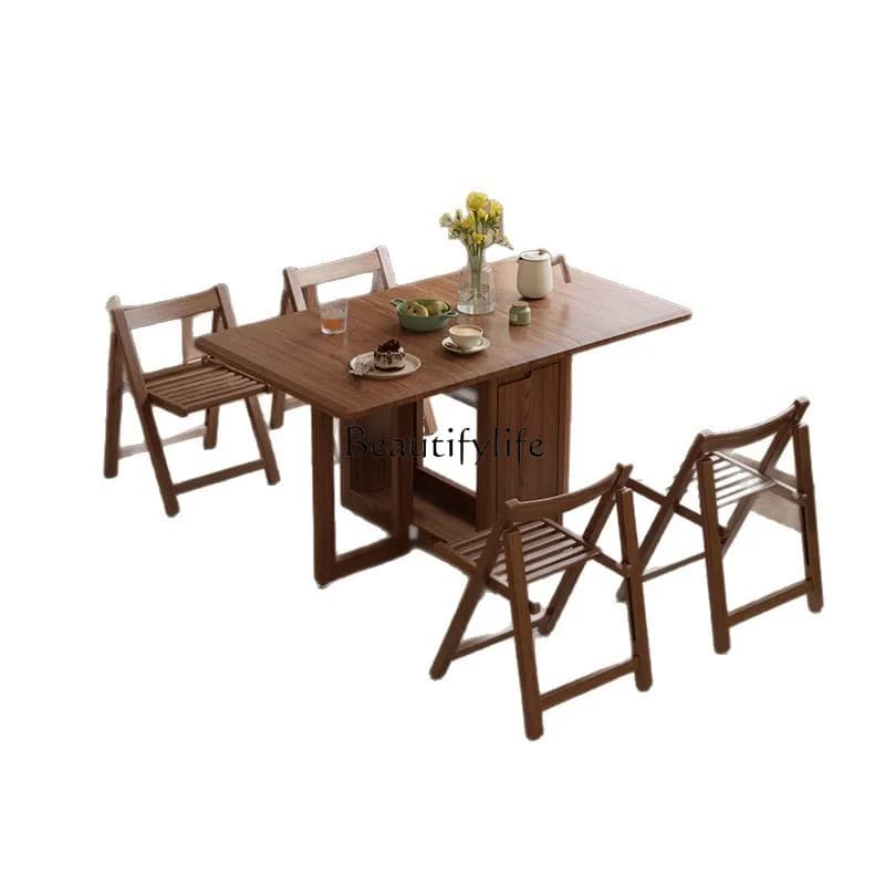 Solid wood folding dining table household small apartment rectangular foldable folding table