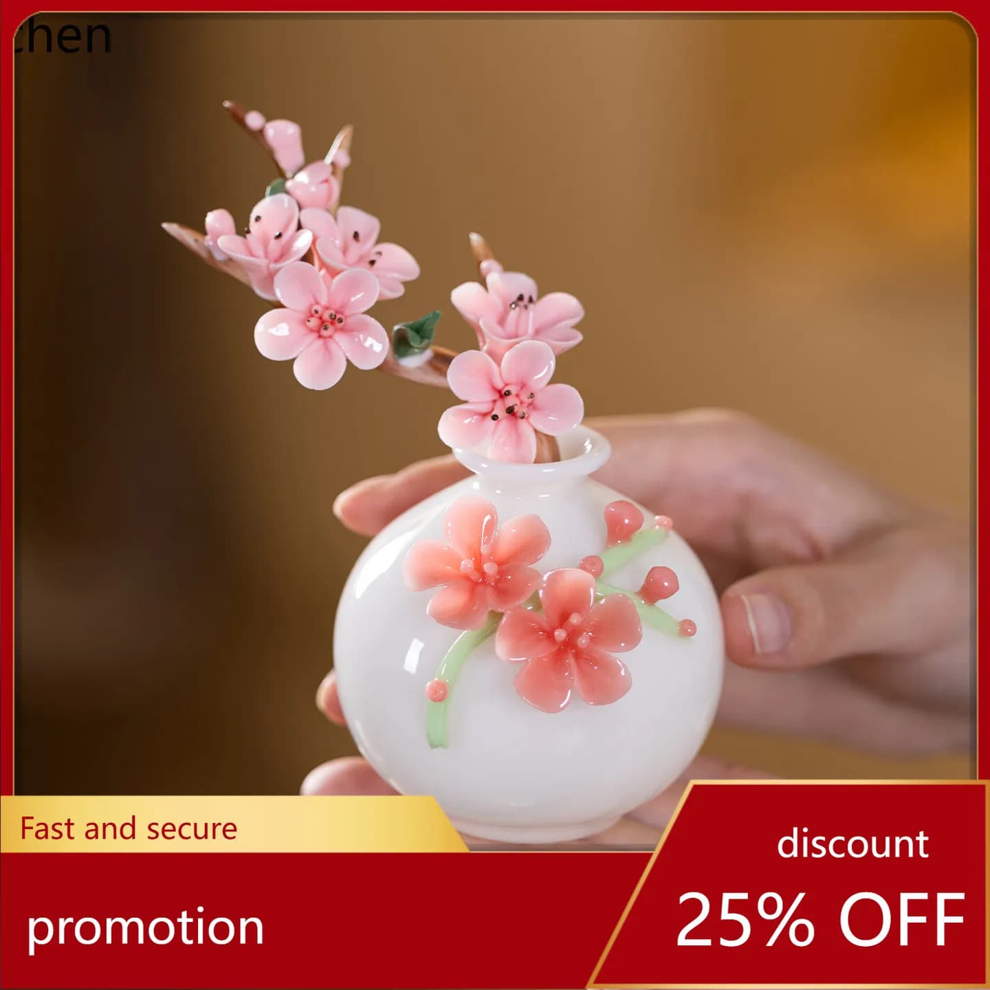 HT Ceramic ice jade hand-kneaded plum vase porcelain small fresh flower vase gift porcelain ornament bottle