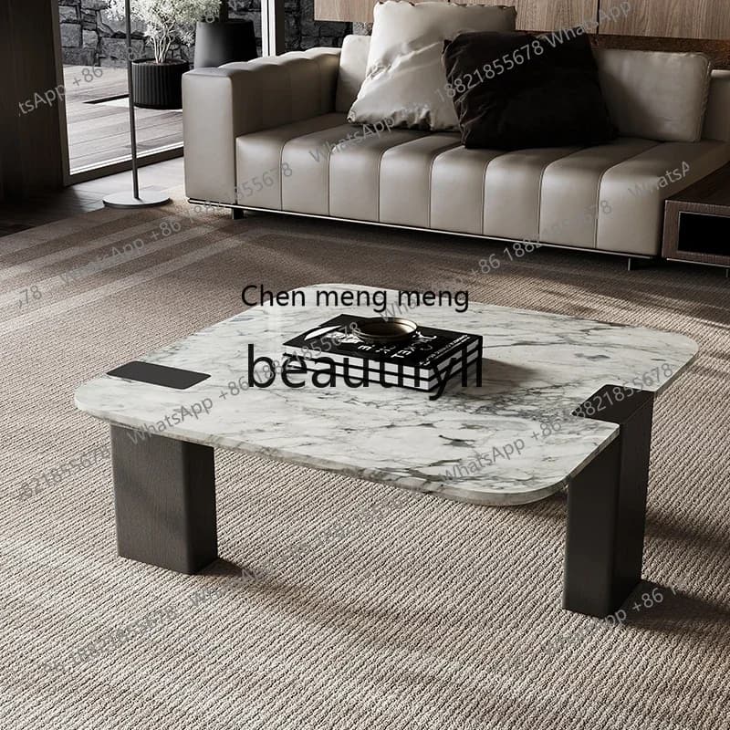 Italian minimalist marble coffee table high-end artistic square coffee table