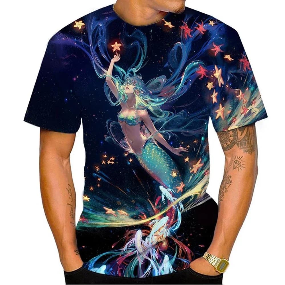 New Summer Personality T Shirt 3D Print anime Colorful Vertigo Mermaid Unisex Digital Art Creative Cool Short sleeve tee
