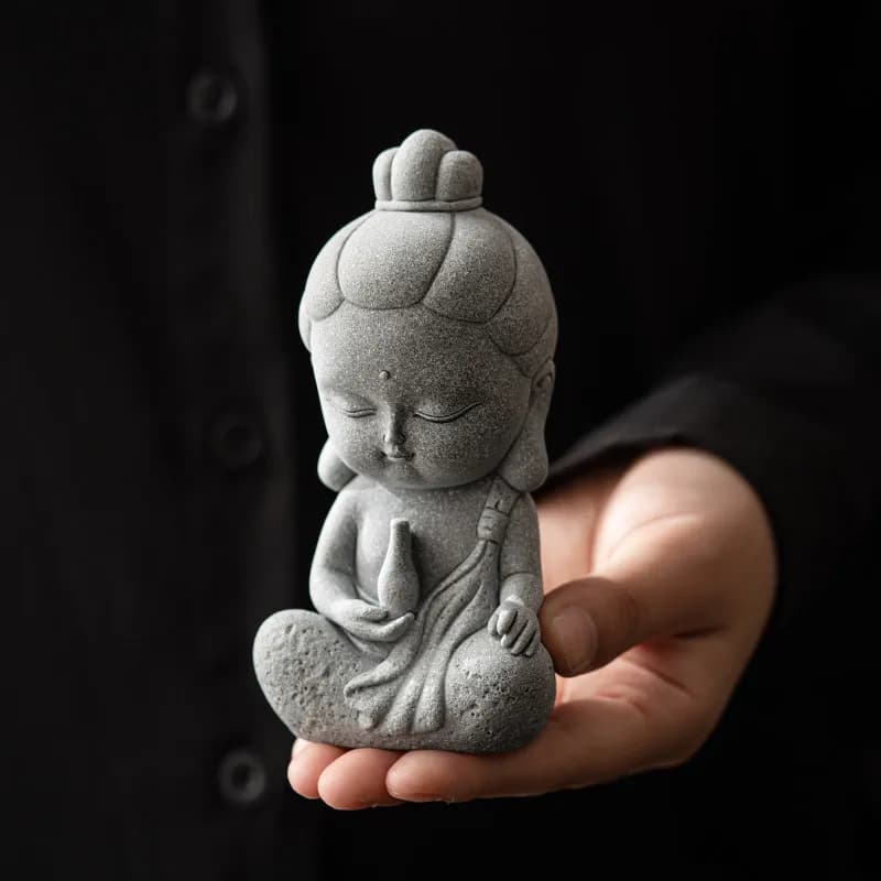 CZ blue sand stone creative small Guanyin Buddha statue tea pet small ornament boutique tea play landscaping desktop decoration